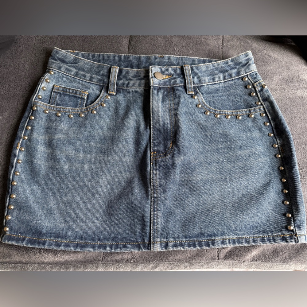 Windsor Denim Skirt with Stud Accents
